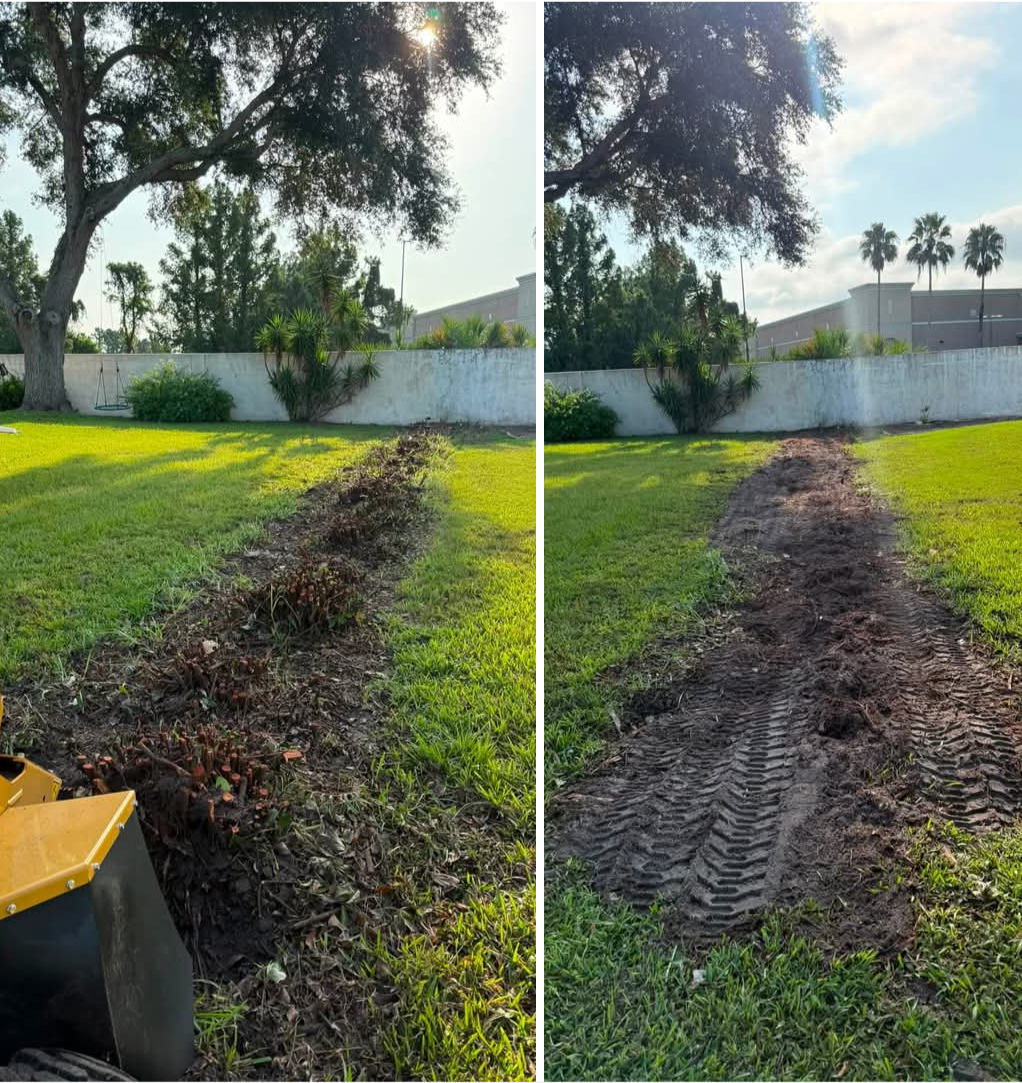 Tree service crew working on stump grinding